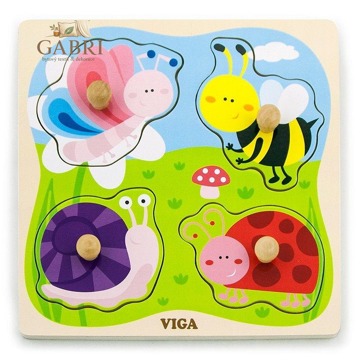 VIGA Dřevěná vkládačka Zvířátka na louce