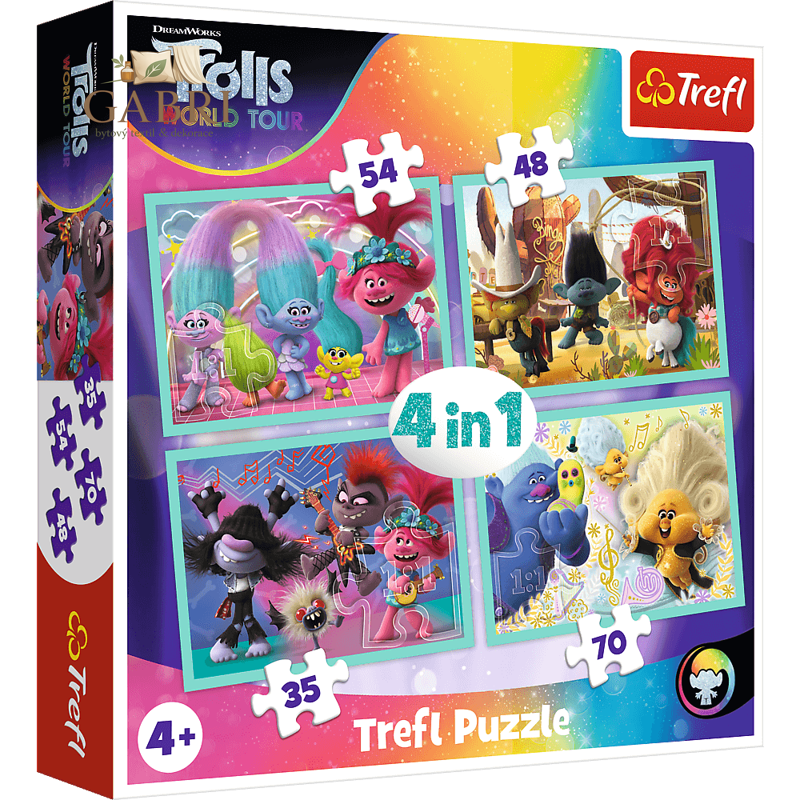 TREFL Puzzle Trollové 2: Světové turné 4v1 (35,48,54,70 dílků)