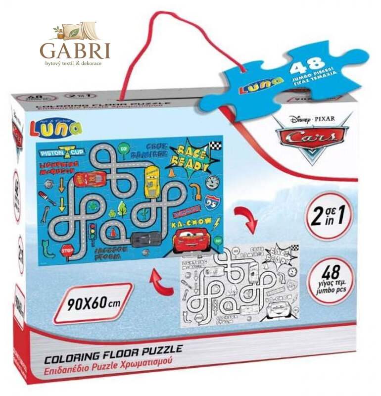 LUNA Oboustranné puzzle Auta: Bludiště 48 dílků