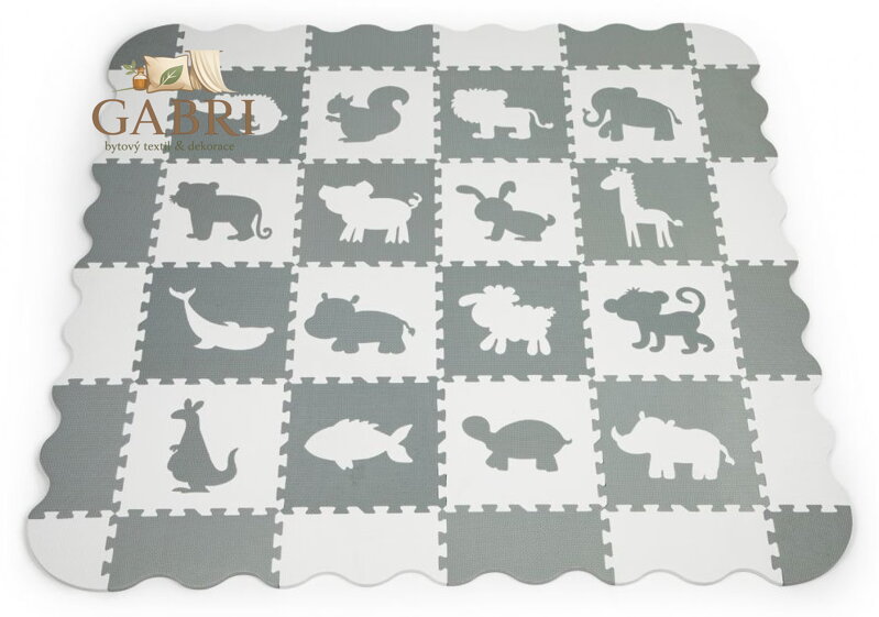 ECOTOYS Pěnové puzzle Zvířata šedá-bílá SX s okraji