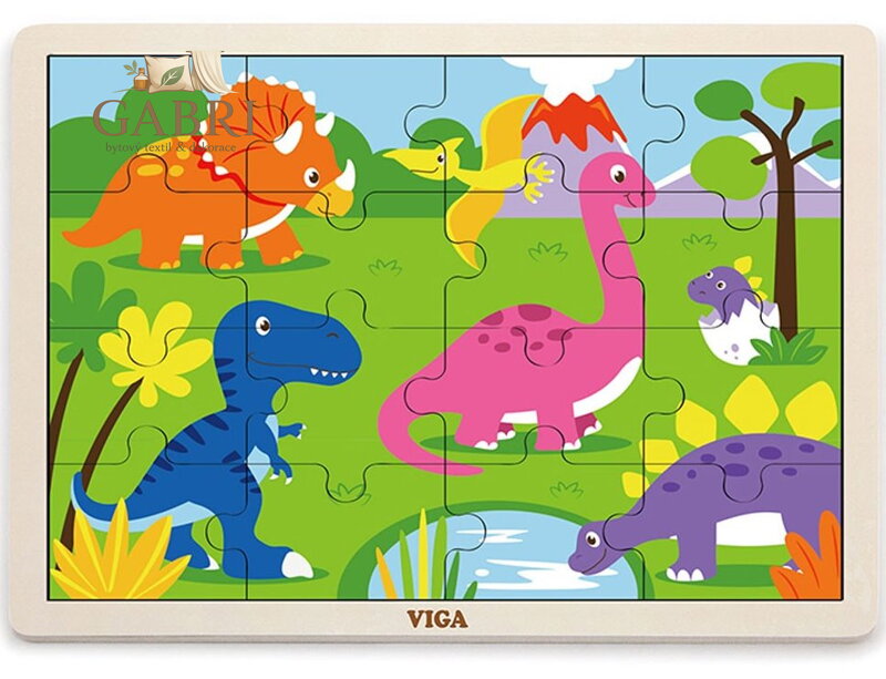 VIGA Dřevěné puzzle Dinosauři, 16 dílků
