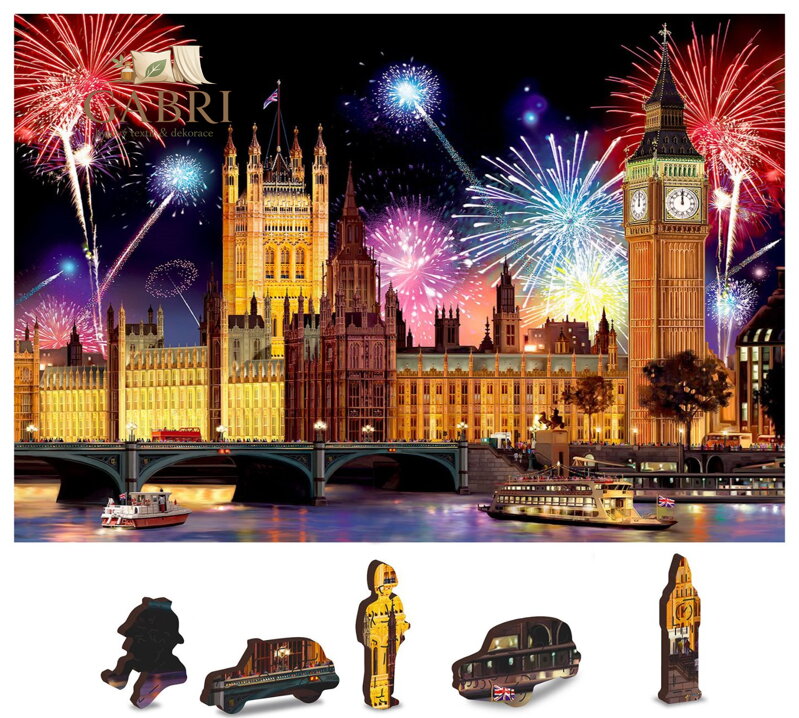 WOODEN CITY Dřevěné puzzle Noční Londýn 2v1, 75 dílků EKO