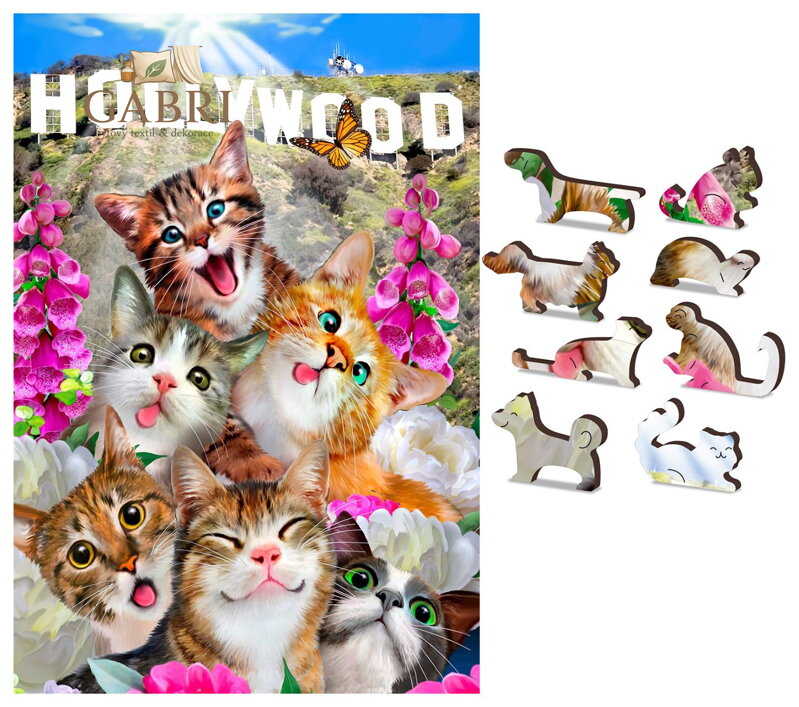 WOODEN CITY Dřevěné puzzle Koťata v Hollywoodu 2v1, 75 dílků EKO