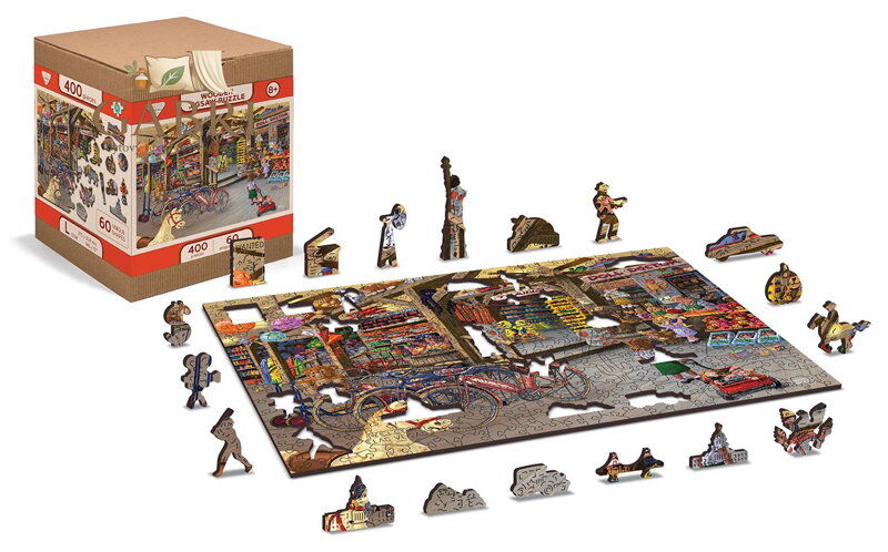 WOODEN CITY Dřevěné puzzle V hračkářství 2v1, 400 dílků EKO