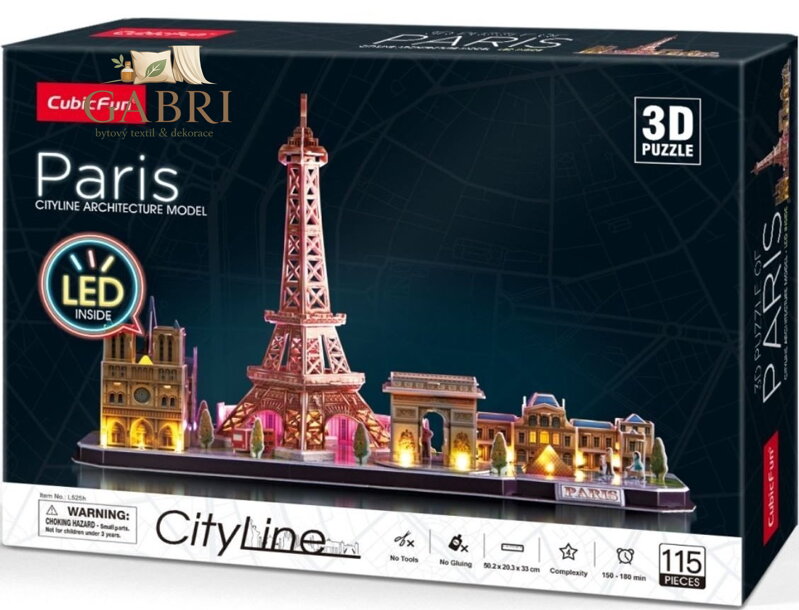 CUBICFUN Svítící 3D puzzle CityLine panorama: Paříž 115 dílků