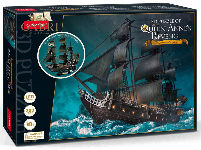 CUBICFUN Svítící 3D puzzle Plachetnice Queen Anne's Revenge 293 dílků