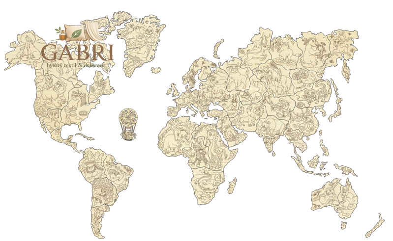 WOODEN CITY Dřevěná mapa se zvířátky velikost L (83x55cm)