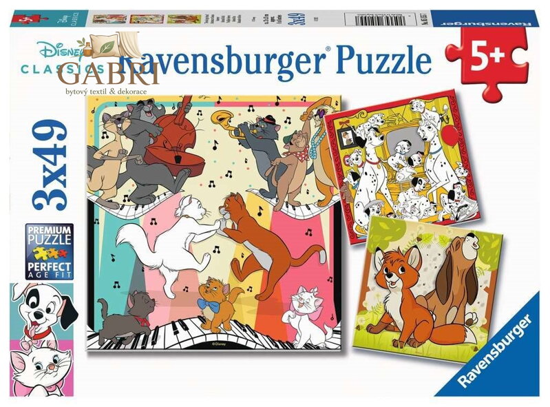 RAVENSBURGER Puzzle Disney Classics: Zvířátka v dobré náladě 3x49 dílků