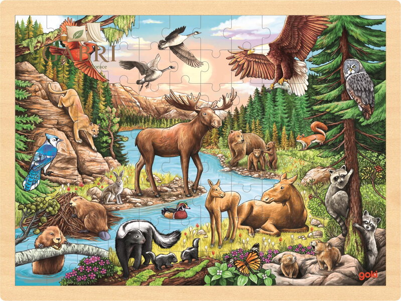 GOKI Dřevěné puzzle Divoká příroda Severní Ameriky 96 dílků