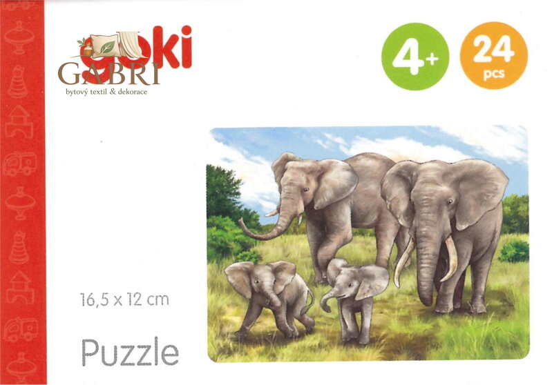 GOKI Dřevěné puzzle Africká zvířata: Sloni 24 dílků