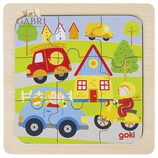 GOKI Dřevěné puzzle Na silnici 9 dílků