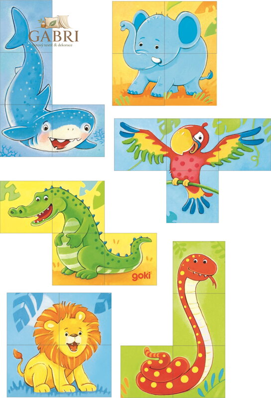 GOKI Dřevěné kostky Divoká zvířátka, 4 kostky