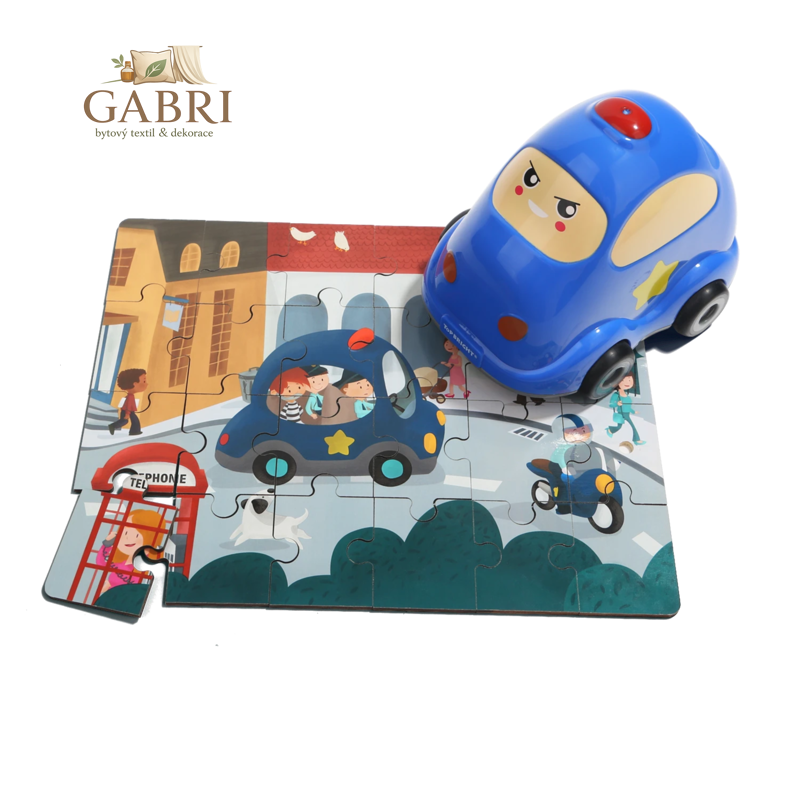 TOP BRIGHT Dřevěné puzzle s hračkou: Policejní auto 24 dílků