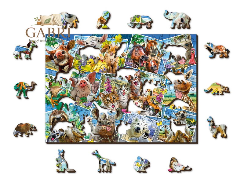 WOODEN CITY Dřevěné puzzle Zvířecí pohlednice 2v1, 200 dílků EKO