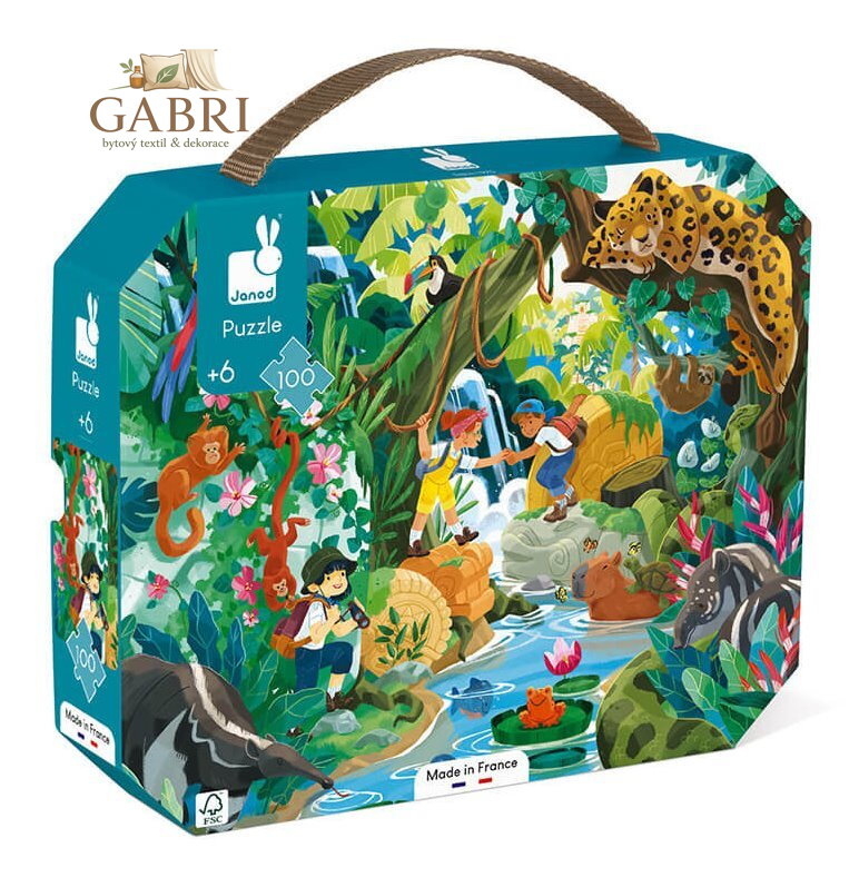 JANOD Puzzle v kufříku Dobrodružství v džungli 100 dílků