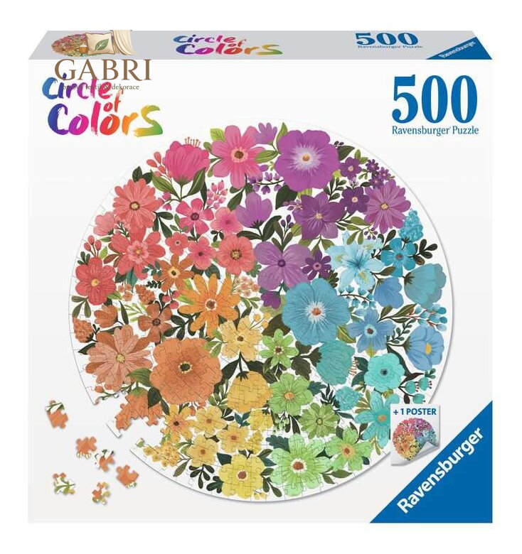 RAVENSBURGER Kulaté puzzle Kruh barev: Květiny 500 dílků