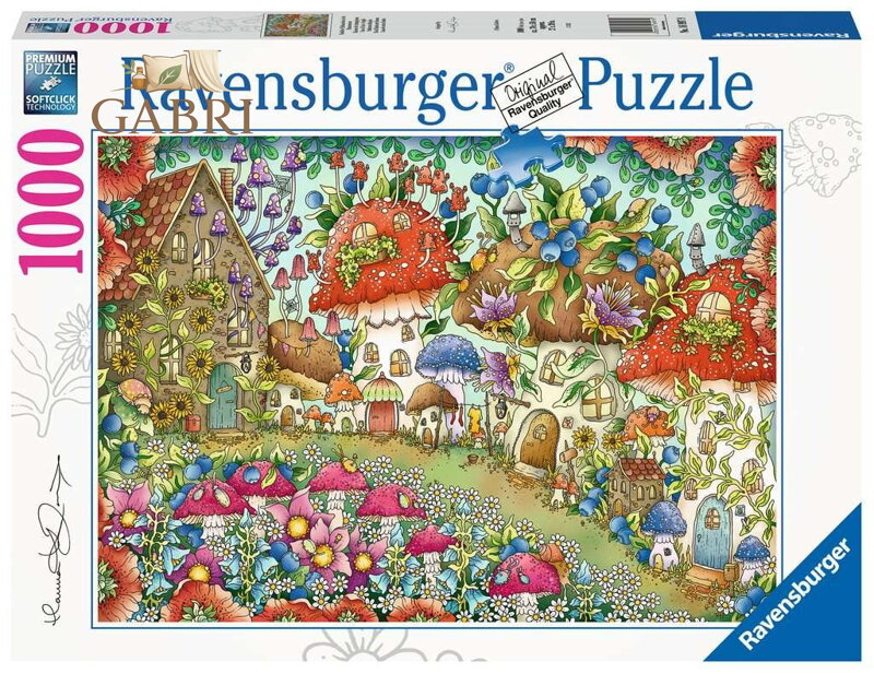 RAVENSBURGER Puzzle Roztomilé houbové domečky na květinové louce 1000 dílků