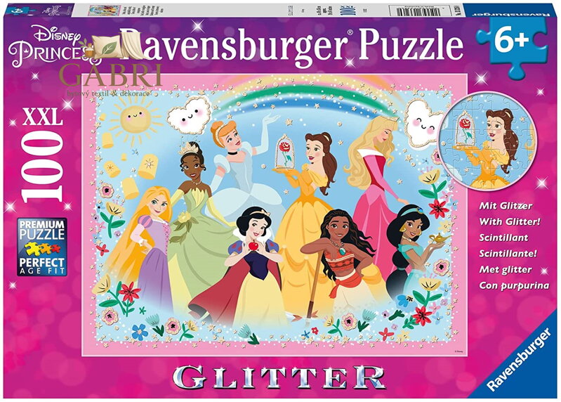 RAVENSBURGER Třpytivé puzzle Disney princezny: Silné, krásné a neuvěřitelně odvážné XXL 100 dílků