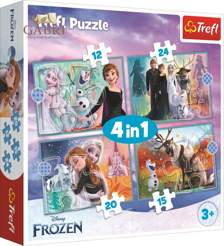 TREFL Puzzle Ledové království: Úžasný svět 4v1 (12,15,20,24 dílků)