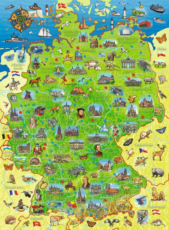 RAVENSBURGER Puzzle Barevná mapa Německa XXL 200 dílků