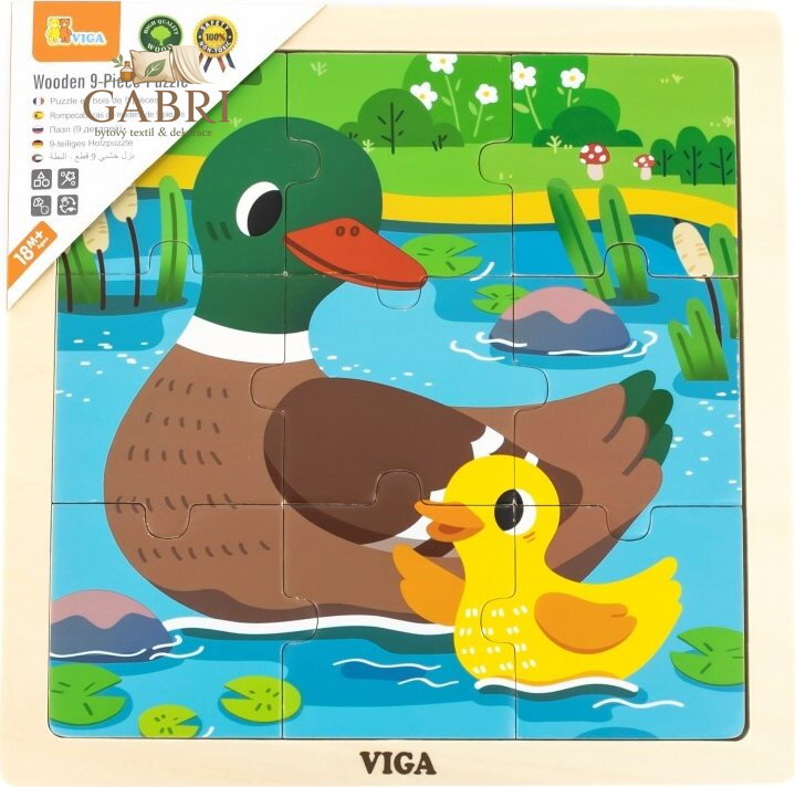 VIGA Dřevěné puzzle Kachničky, 9 dílků