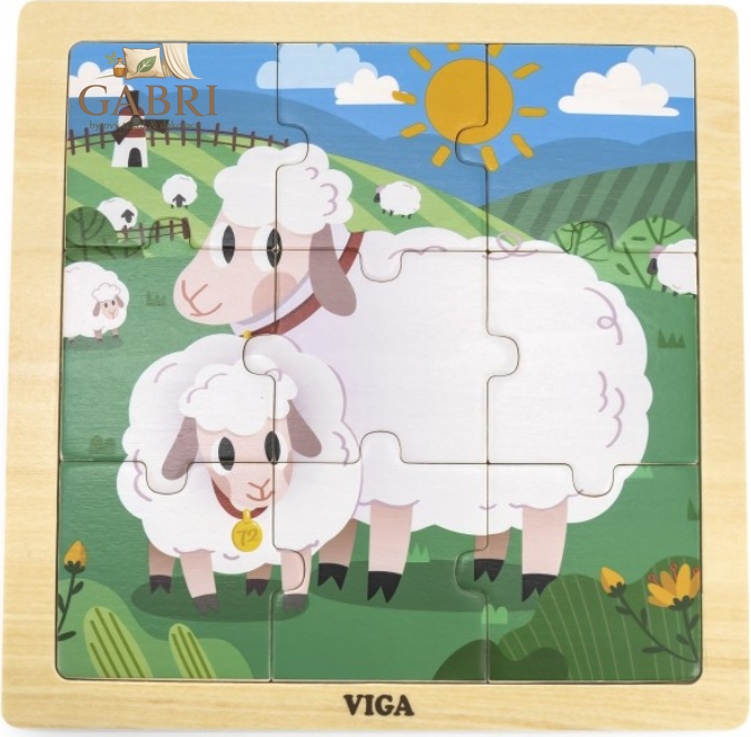 VIGA Dřevěné puzzle Ovečky, 9 dílků