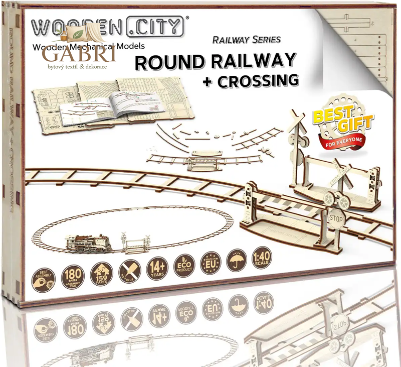 WOODEN CITY 3D puzzle Kruhové koleje s přejezdem 159 dílů