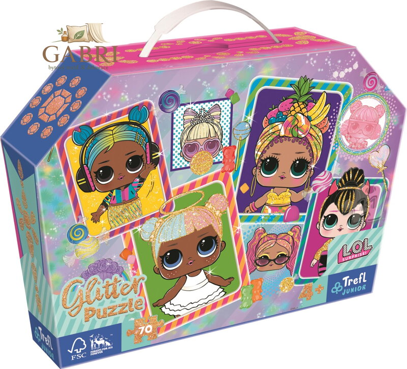 TREFL Třpytivé Glitter puzzle v kufříku L.O.L. Surprise: Barevné panenky 70 dílků