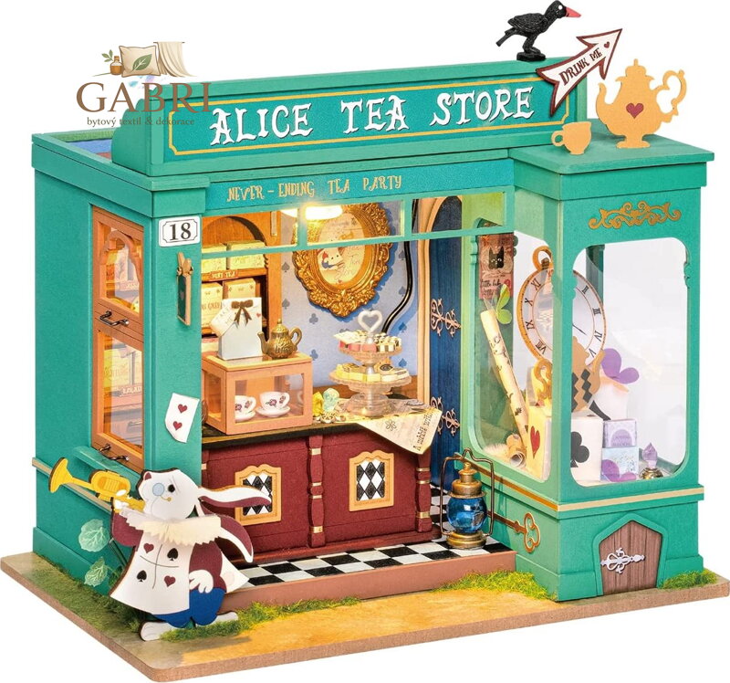 ROBOTIME Rolife DYI House: Alicin obchod s čajem s LED osvětlením