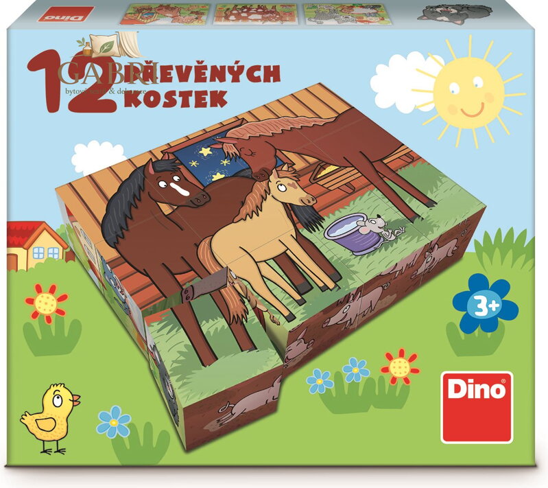 DINO Obrázkové kostky Domácí zvířátka, 12 kostek