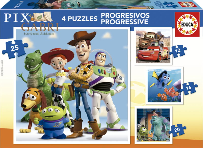 EDUCA Puzzle Disney Pixar 4v1 (12,16,20,25 dílků)