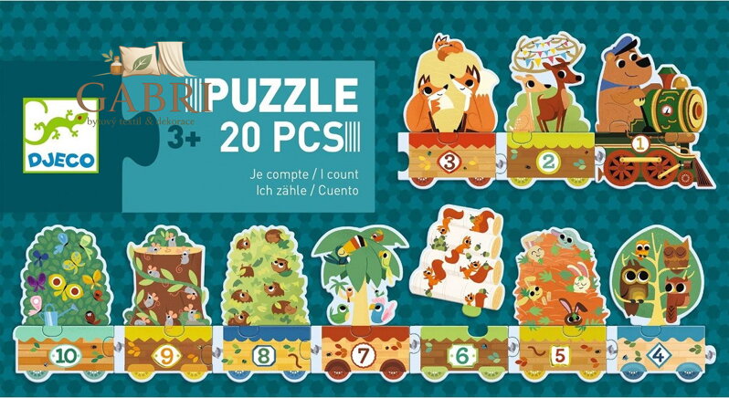 DJECO Puzzle Vlak se zvířátky a čísly 20 dílků