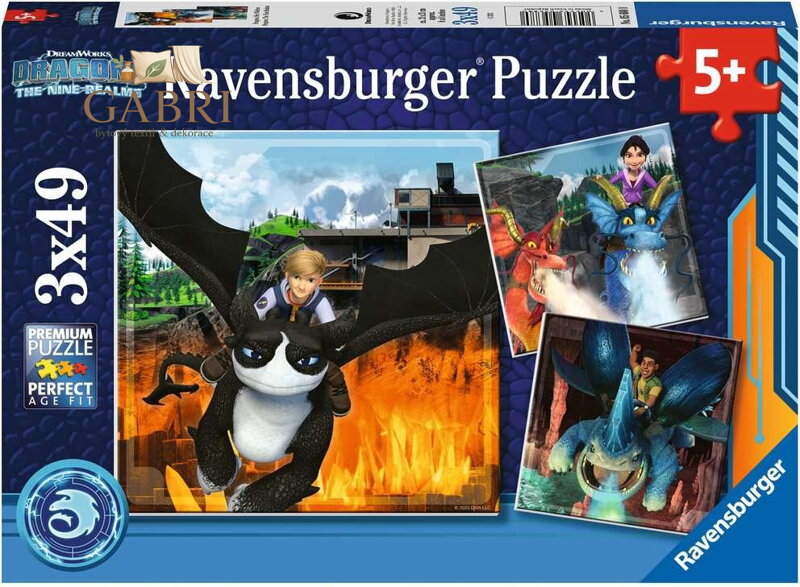 RAVENSBURGER Puzzle Jak vycvičit draka: Devět království 3x49 dílků