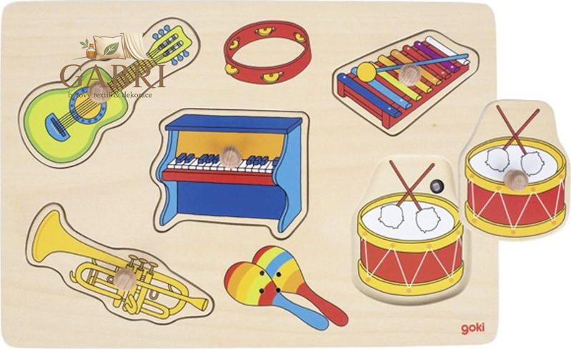 GOKI Dřevěná vkládačka se zvuky Hudební nástroje