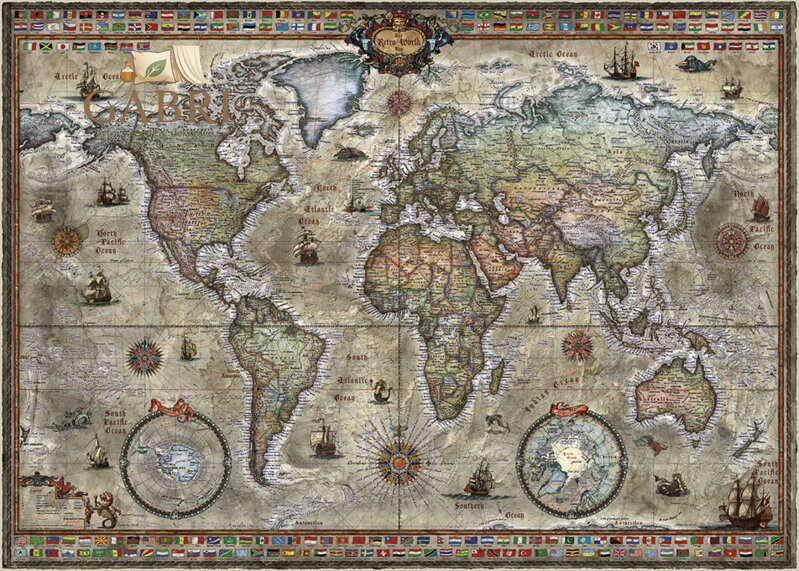 HEYE Puzzle Map Art: Retro svět 1000 dílků