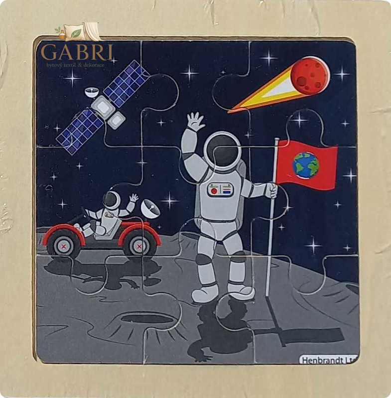 Dřevěné puzzle Vesmír: Na Měsíci 9 dílků