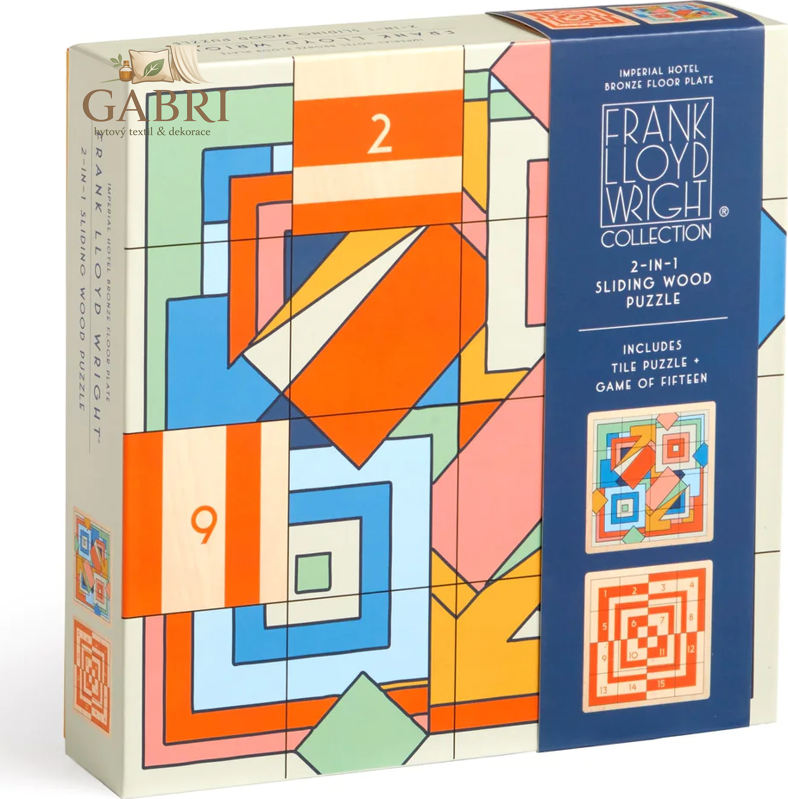 GALISON Posuvné dřevěné puzzle Frank Lloyd Wright: Imperial Hotel 2v1 (16 dílků)