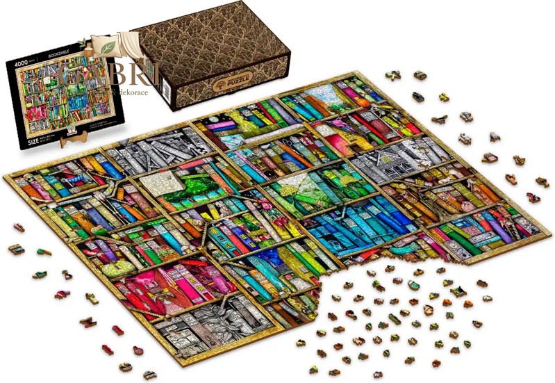 WOODEN CITY Dřevěné puzzle Knihovna 2v1, 4000 dílků