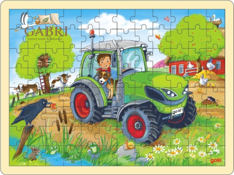 GOKI Dřevěné puzzle Traktor 96 dílků