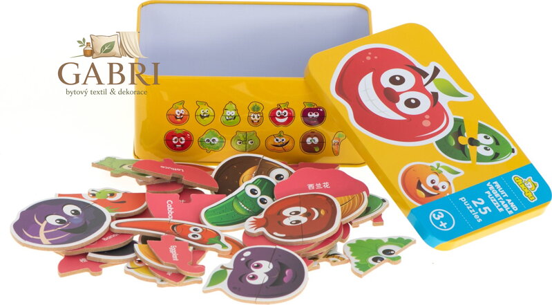 KIK Dřevěné puzzle v plechové krabičce Ovoce a zelenina 25x2 dílky