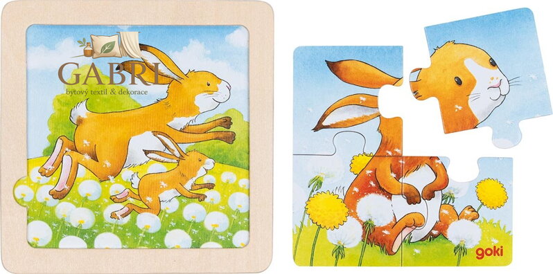 GOKI Dřevěné puzzle Králíček 4 dílky
