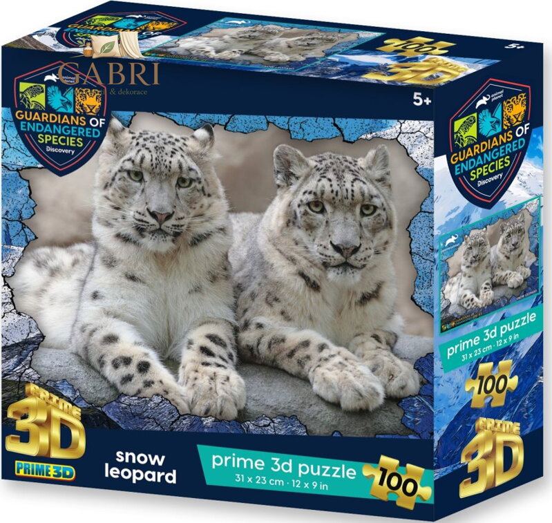 PRIME 3D Puzzle Animal planet: Ohrožené druhy - Sněžní leopardi 3D 100 dílků