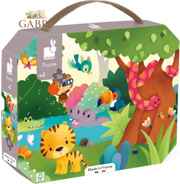 JANOD Panoramtické puzzle v kufříku Divoká zvířátka 36 dílků