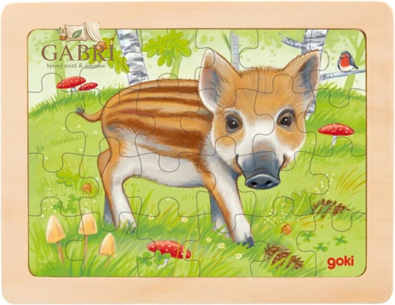 GOKI Dřevěné puzzle Lesní zvířátka: Prasátko 24 dílků