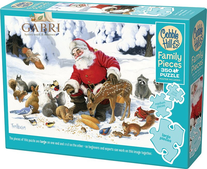 COBBLE HILL Rodinné puzzle Santa se zvířecími přáteli 350 dílků
