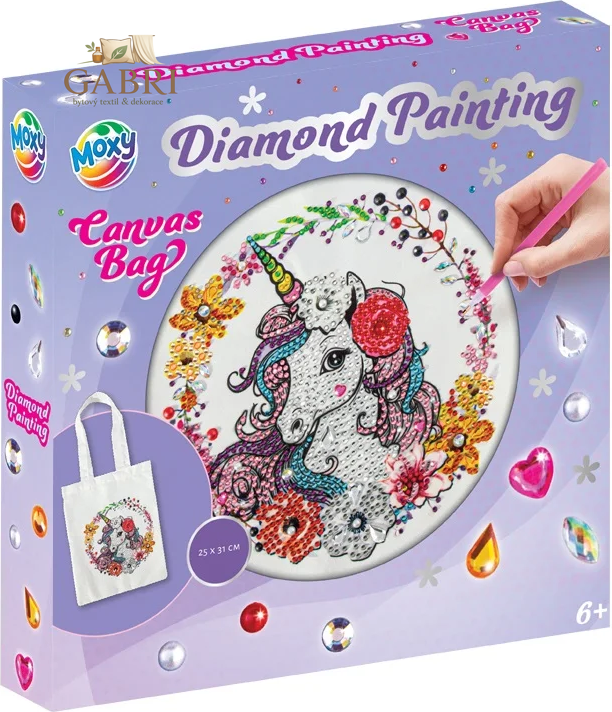 GRAFIX Diamantové malování Plátěná taška Jednorožec 25x31 cm
