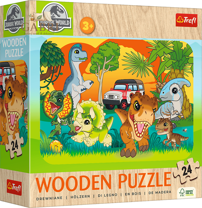 TREFL Dřevěné puzzle Jurský svět: Seznam se s dinosaury 24 dílků