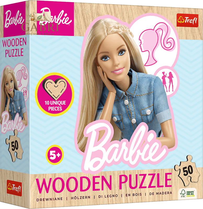 TREFL Dřevěné obrysové puzzle Barbie 50 dílků