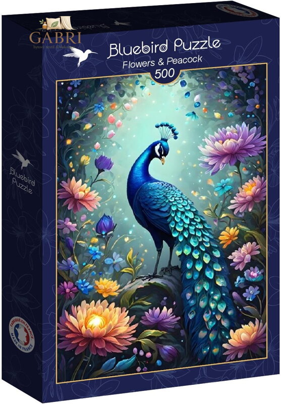 BLUEBIRD Puzzle Květiny a páv 500 dílků