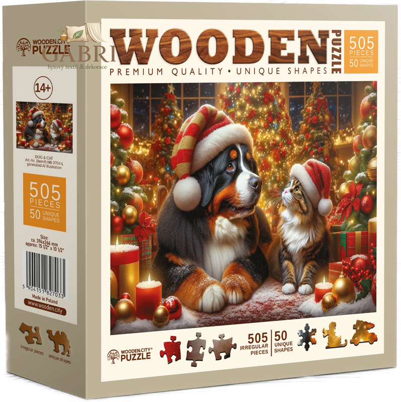 WOODEN CITY Dřevěné puzzle Kočka a pes 505 dílků